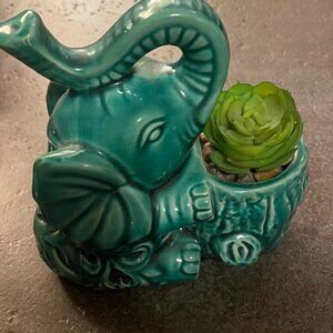 Blue/Turquoise Elephant Figurine ~ Potpourri Holder ~ Trunk Up for Good Luck